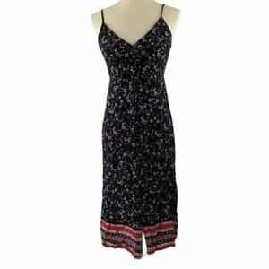Love Fire Black Floral Dress Buttons Spag Straps Medium